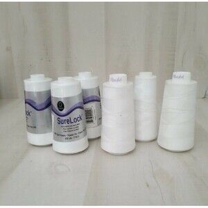 Lot of 6 SureLock Thread New Spool, 2 maxi-lock used 3000 Yds, White, 6110 see